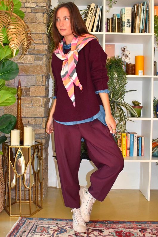 Bengaline Carrot Leg Trouser Aubergine